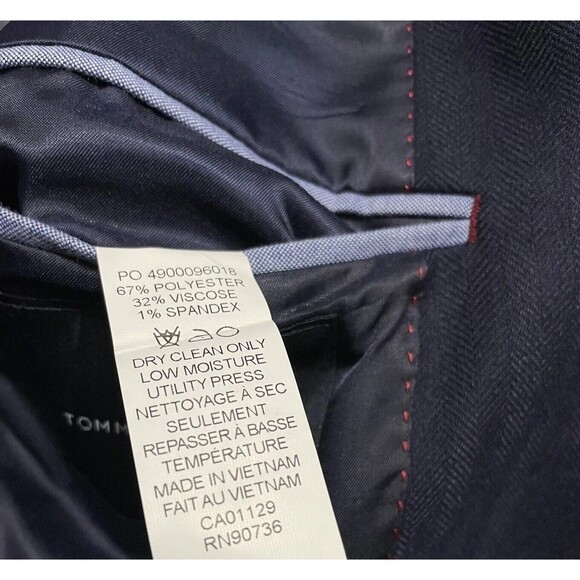 TOMMY HILFIGER Men's Modern-Fit TH Flex Navy Blue Herringbone Sport Coat 36S - Picture 7 of 7
